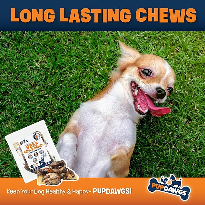 Single Ingredient Dog Bones - Made in USA - Beef Femur Bones - Natural Dog Bones for Aggressive Chewers - from USDA Inspected Beef - Hickory Smoked - Individually Wrapped (8 Piece Pack)
