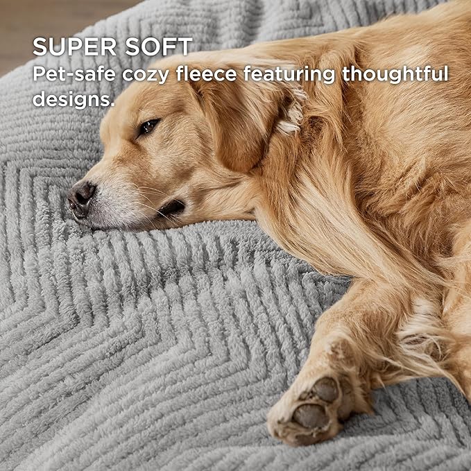 Bedsure Dog Blanket for Small Dogs Washable - Soft Fluffy Puppy Blanket with Premium 300GSM Coral Fleece, Cozy Calming Cat Blankets for Indoor Cats, Fuzzy Pet Blanket for Kitten Doggy, Light Grey