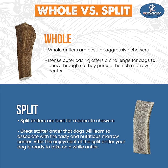 Split Antler for Dogs - Natural Dog Antlers for Aggressive Chewers - USA Sourced Elk Antlers for Dogs Small, Medium, Large - Healthy Elk Antlers for Teeth Cleaning & Chewing Pleasure