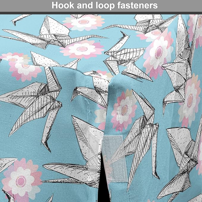 Lunarable Origami Dog Crate Cover, Japanese Tradition Paper Cranes and Cherry Blossom Petals Spring, Easy to Use Pet Kennel Cover for Cats & Medium Dogs, 30 Inch, Pale Pink Pale Blue White