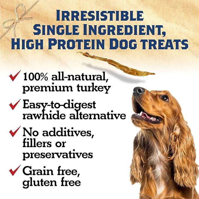 Turkey Tendons for Dogs Made in USA, Raised in USA, All-Natural Dog Chews for Small Dogs, Dog Snack for Large Dogs, Single-Ingredient Treat, Healthy No Hide Dog Chews (3 oz)