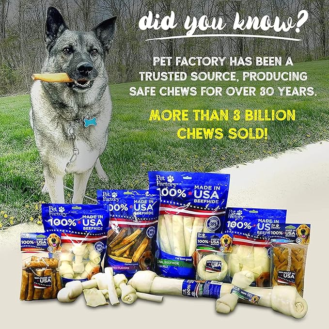 Pet Factory 100% Made in USA Beefhide 5" Chip Rolls Dog Chew Treats - Natural Flavor, 5 Count/1 Pack