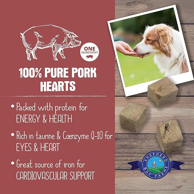 Freeze Dried Dog and Cat Treats, Pork Heart, All Natural Single Ingredient Freeze-Dried Dog Treat & Dog Snacks, Made in USA, High Protein, Essential Nutrition of Raw Dog Food, 3oz