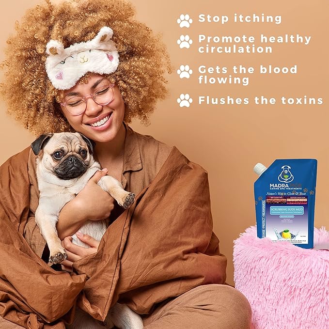 Worldwide Nutrition Bundle: Madra Mor Scrubbing Suds - Dog Essentials Mud Bath, Dog Grooming, Dry Skin for Dogs Treatment, Dog Coat Skin Care Products - 10oz Pouch & Multi-Purpose Key Chain