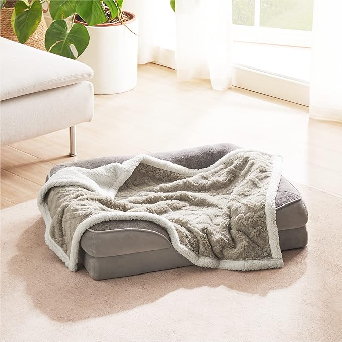Bedsure Waterproof Dog Blankets for Small Dogs - Pet Blanket for Couch Protector Washable, Jacquard Coral Fleece Cat Throw Blanket, Soft Plush Reversible Furniture Protection, 25"x35", Pale Oak