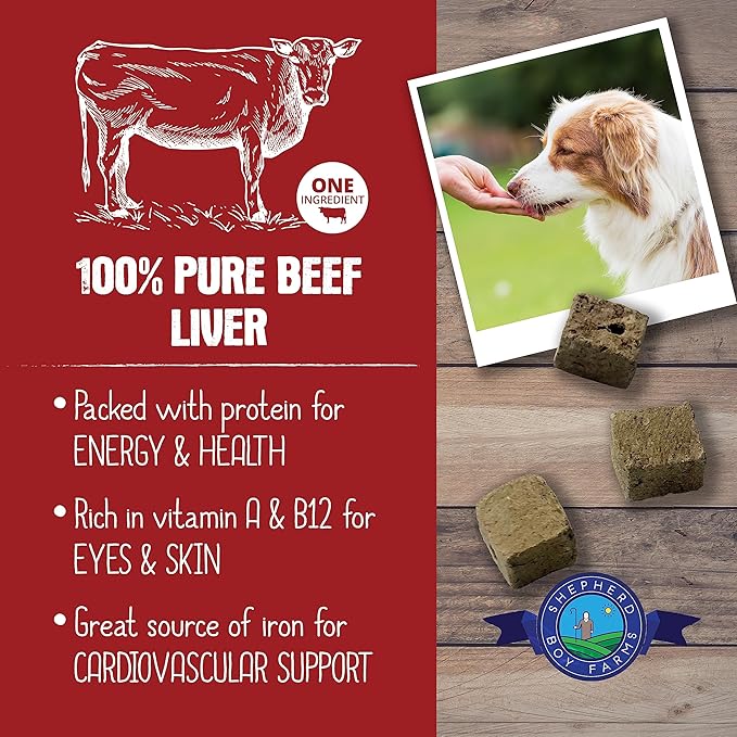 Freeze Dried Dog and Cat Treats, Beef Liver, All Natural Single Ingredient Freeze-Dried Dog Treat & Dog Snacks, Made in USA, High Protein, Essential Nutrition of Raw Dog Food, 3oz