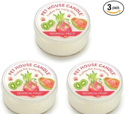 One Fur All Tropical Fruit Pet Odor Eliminator Candle - 3 Pack Natural Wax Mini Scented Candle Set