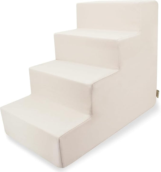 Best Pet Supplies Foam Pet Steps for Small Dogs and Cats, Portable Ramp Stairs for Couch, Sofa, and High Bed Climbing, Non-Slip Balanced Indoor Step Support, Paw Safe - Ivory, 4-Step (H: 18")