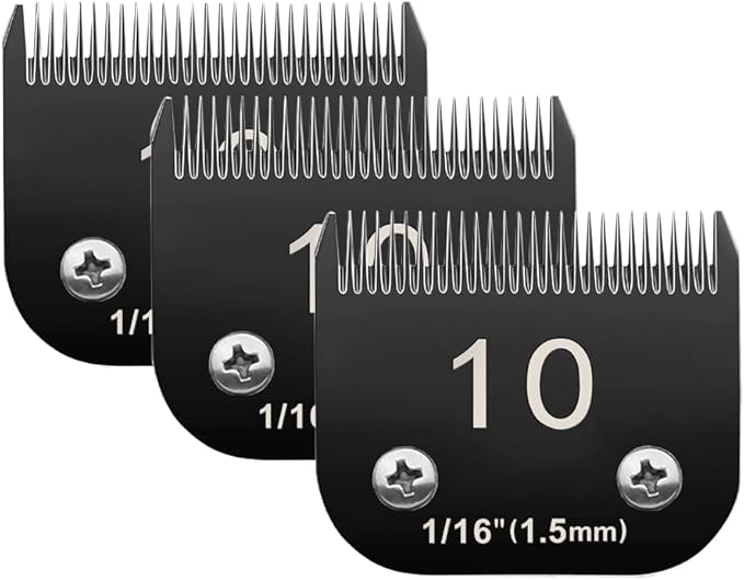 Docal 10# Pet Dog Grooming Detachable Blades, Compatible with Andis Size-10# Cut Length 1/16"(1.5mm), Most A5,KM Series Clippers,Made of Ceramic Blade (Black) 3PACKS