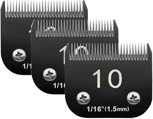 Docal 10# Pet Dog Grooming Detachable Blades, Compatible with Andis Size-10# Cut Length 1/16"(1.5mm), Most A5,KM Series Clippers,Made of Ceramic Blade (Black) 3PACKS