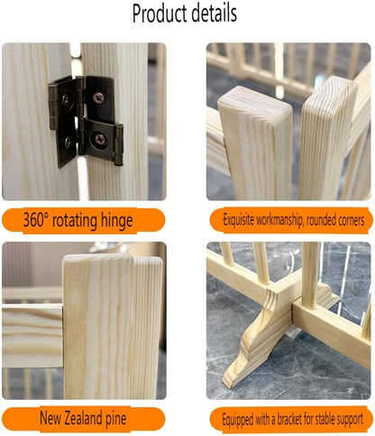 Ball & Cast 31" Wooden Freestanding Dog Gate with 360° Folding Hinges,8-Panel U/Z-Shaped Adjustable Pet Fence for Doorways & Stairs,Indoor Step-Over Barrier,Apartment,Living Room,Natural