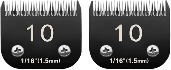 Docal 10# Pet Dog Grooming Detachable Blades, Compatible with Andis Size-10# Cut Length 1/16"(1.5mm), Most A5,KM Series Clippers,Made of Ceramic Blade (Black) 2PACKS