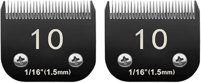 Docal 10# Pet Dog Grooming Detachable Blades, Compatible with Andis Size-10# Cut Length 1/16"(1.5mm), Most A5,KM Series Clippers,Made of Ceramic Blade (Black) 2PACKS