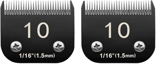 Docal 10# Pet Dog Grooming Detachable Blades, Compatible with Andis Size-10# Cut Length 1/16"(1.5mm), Most A5,KM Series Clippers,Made of Ceramic Blade (Black) 2PACKS