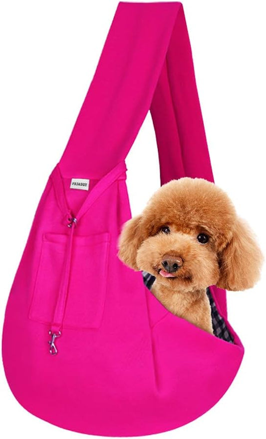 FDJASGY Small Pet Sling Carrier-Hands Free Reversible Pet Papoose Bag Tote Bag with a Pocket Safety Belt Dog Cat for Outdoor Travel Rose Red