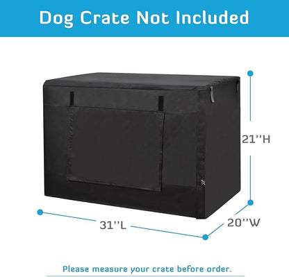 HONEST OUTFITTERS Dog Crate Cover,30 Inch Dog Kennel Cover for Medium and Large Dog, Heavy Duty Oxford Fabric,with Double Door, Pockets and Mesh Window (31L x 20W x 21H, Black)