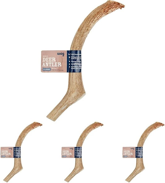 Amazon Brand – Wag Dog Deer Antler Chew, Naturally Shed, Whole, 9–10.5 inches, X-Large (Best for Dogs Over 45 lbs) (Pack of 4)