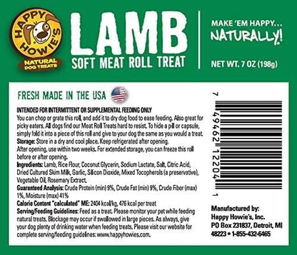 Happy Howie's Soft Meat Roll Treat - Soft Dog Food Rolls, High Protein, Natural Ingredients, for All Dogs, Made in USA - Lamb, 7 Oz (Pack of 1)