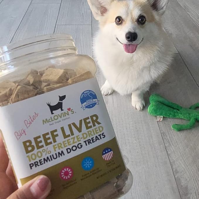 McLovin's Pet Freeze Dried Raw Beef Liver Dog Treats and Toppers, 12 oz. Canister - Single Ingredient, Grain-Free, Gluten-Free, High-Protein Treat – Healthy Dog Training Treats