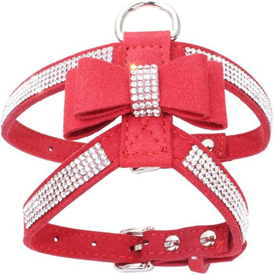 Weimostar Bow Tie Dog Harness Rhinestone Crystal Soft Bling Sparkly Diamond Jewel for XS Small Breed Girls Pet Cat Puppy Female Kitten Red XXS