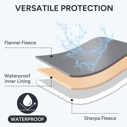 Waterproof Dog Blanket Bed Cover for Bed Couch Sofa, Liquid Pee Proof Pet Blanket Washable, Reversible Sherpa Fleece Blanket Furniture Protector for Medium Large Dogs Cats（Gray, 50"x 60"）