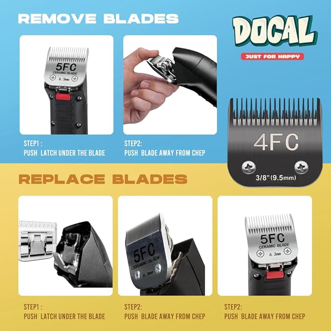 Docal 10# Pet Dog Grooming Detachable Blades, Compatible with Andis Size-10# Cut Length 1/16"(1.5mm), Most A5,KM Series Clippers,Made of Ceramic Blade (Black) 3PACKS