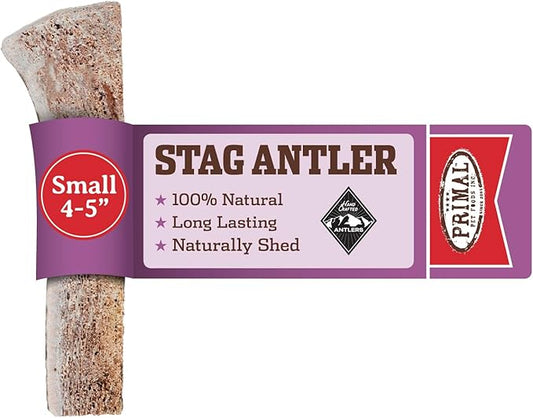 Primal Antlers for Dogs - Grade A Split Stag Antlers for Small Dogs up to 15 lb - Natural Dog Chews for Aggressive Chewers - Naturally Shed Antlers - Long Lasting Dog Bones - 1 ct