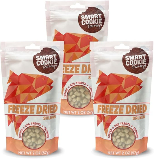 Smart Cookie Freeze Dried Salmon Bites - Single Ingredient Freeze Dried Salmon Treats for Dogs - Wild Caught Alaskan Salmon Dog Training Treats & Dog Food Topper - Made in USA - 2oz Bag, 3 Pack