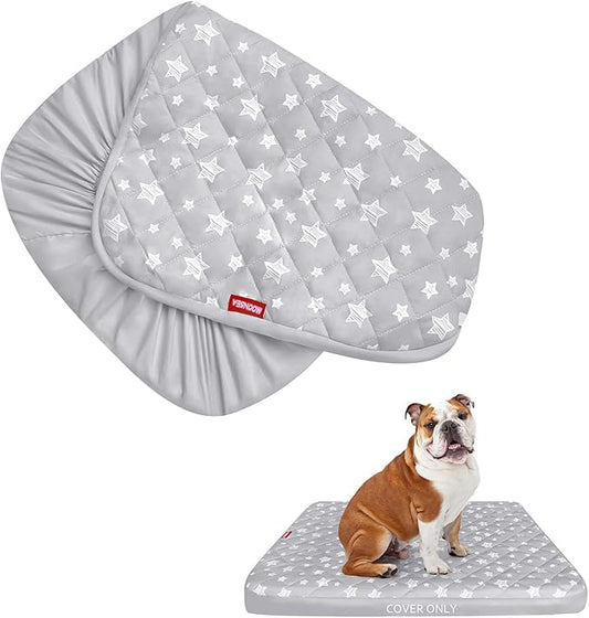 Dog Bed Covers Replacement Washable Pet Hair Easy to Remove, Waterproof Dog Bed Covers Noiseless Quilted, Pet Bed Cover Lovely Grey Star Print, Puppy Bed Cover 22x35 Inches, for Dog/Cat, Cover Only