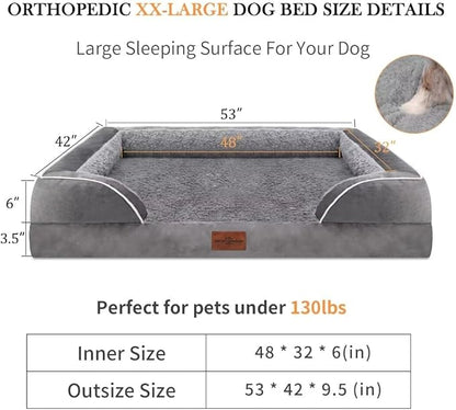 Cooling Dog Bed, Orthopedic Memory Foam Dog Bed for Giant Dogs, XXL Dog Bed for Extra Large Dogs, Waterproof Dog Bed with Bolster & Removable Cover(XX-Large,Silver Grey)