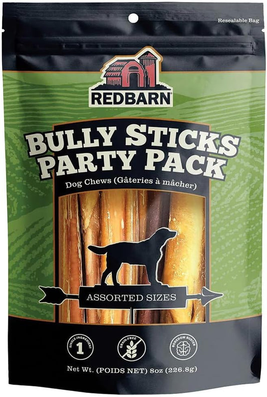 Redbarn Pet Products All Natural 5-8" Bully Sticks for Small & Large Dogs - Healthy Long Lasting Chews Variety Party Pack - 100% Beef Single Ingredient Low Odor Rawhide Free Dental Treats - 8 oz Bag