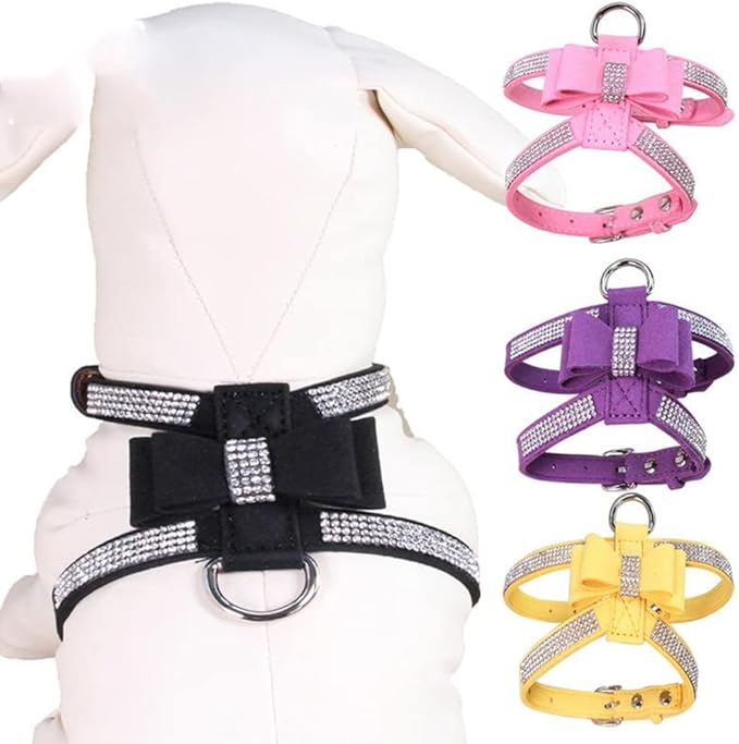Weimostar Bow Tie Dog Harness Rhinestone Crystal Soft Bling Sparkly Diamond Jewel for XS Small Breed Girls Pet Cat Puppy Female Kitten Red XS