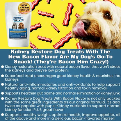 Kidney Restore Bacon Dog Treats 8oz for Petite Dogs. Low Protein Dog Treats for Kidney Support for Small Dogs. Renal Treats for Any Kidney Dog Diet.