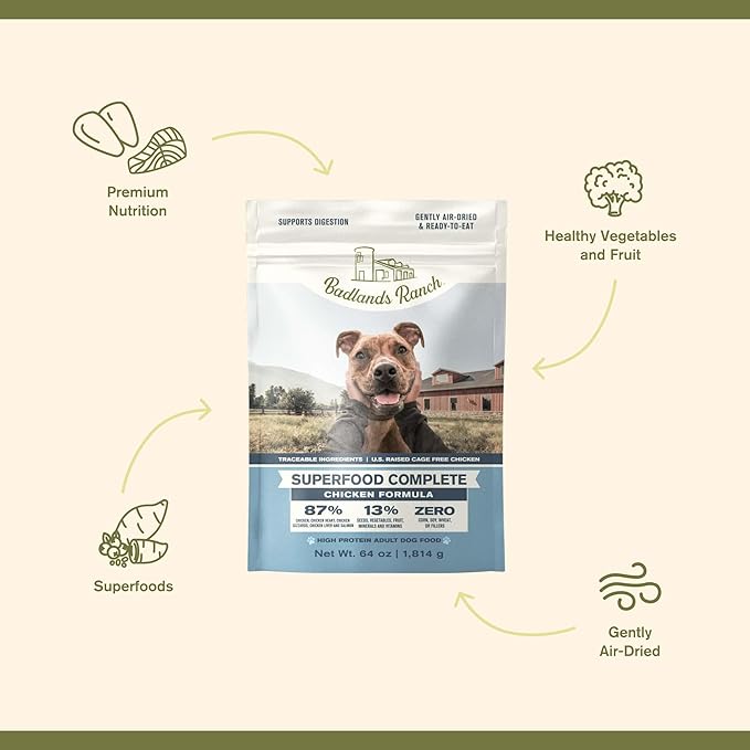 Superfood Complete, Air-Dried Adult Dog Food - High Protein, Zero Fillers, Superfood Nutrition by Katherine Heigl (64 oz., Premium Chicken)