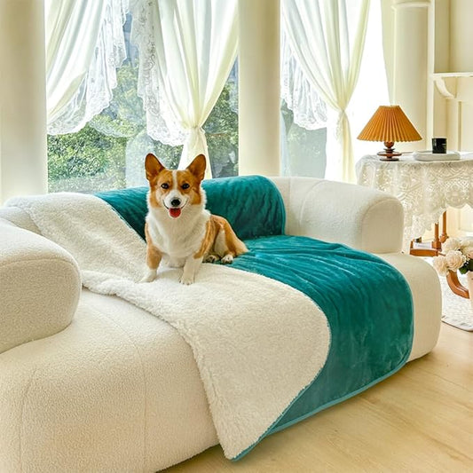 Bucephalus Waterproof Dog Blanket, Thick Reversible Soft Pet Blankets for Couch Bed Protection, Pee Proof Sherpa Fleece Blanket for Small Medium Large Dogs Puppy Cats Washable (Teal, 30"×40")