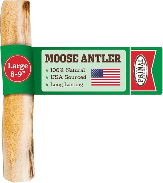 Primal Antlers for Dogs - Grade A Split Moose Antlers for Large Dogs 30-45 lb - Natural Dog Chews for Aggressive Chewers - Naturally Shed Antlers - Long Lasting Dog Bones - 1 ct