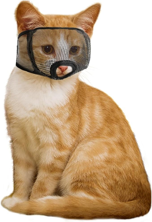Cat Muzzle for Grooming Nail Trimming with Soft Mesh Covered, Prevent Biting Chewing(M,Black)