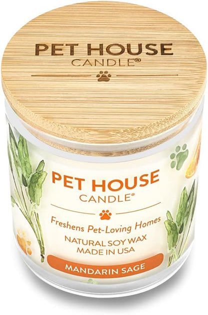 One Fur All Pet House Candle 2 Pack - Plant-Based Soy Candle - Long Lasting Pet Odor Elimination - Mandarin Sage Scent