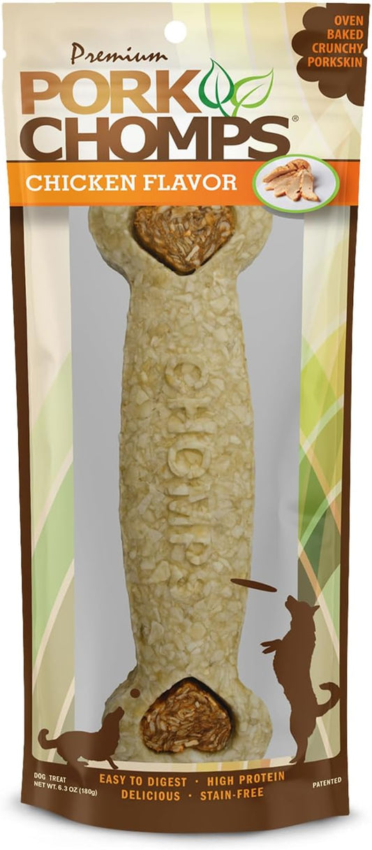 Pork Chomps Dog Chew, 7-inch Crunchy Bone, Chicken Flavor, 1 Count