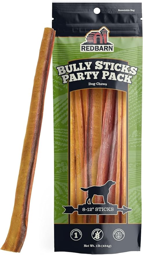 Redbarn Pet Products All Natural 8-12" Bully Sticks for Medium & Large Dogs - Healthy Long Lasting Chews Variety Party Pack - 100% Beef Single Ingredient Low Odor Rawhide Free - 1 lb. Bag