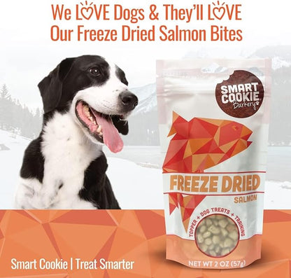 Smart Cookie Freeze Dried Salmon Bites - Single Ingredient Freeze Dried Salmon Treats for Dogs - Wild Caught Alaskan Salmon Dog Training Treats & Dog Food Topper - Made in USA - 2oz Bag, 1 Pack