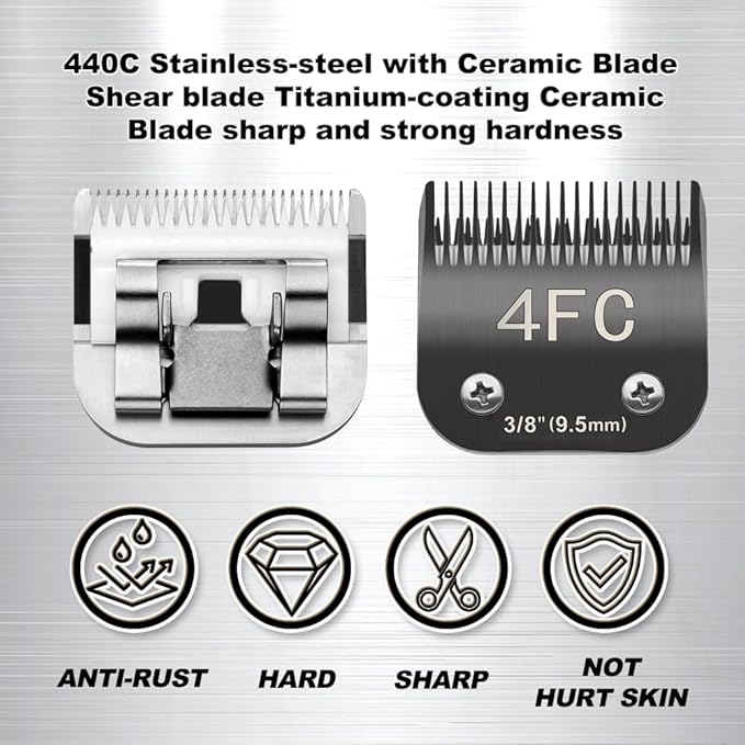Docal 10# Pet Dog Grooming Detachable Blades, Compatible with Andis Size-10# Cut Length 1/16"(1.5mm), Most A5,KM Series Clippers,Made of Ceramic Blade (Black) 3PACKS