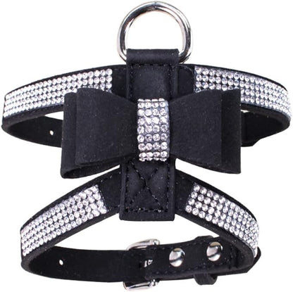 Weimostar Bow Tie Dog Harness Rhinestone Crystal Soft Bling Sparkly Diamond Jewel for XS Small Breed Girls Pet Cat Puppy Female Kitten Black XXS