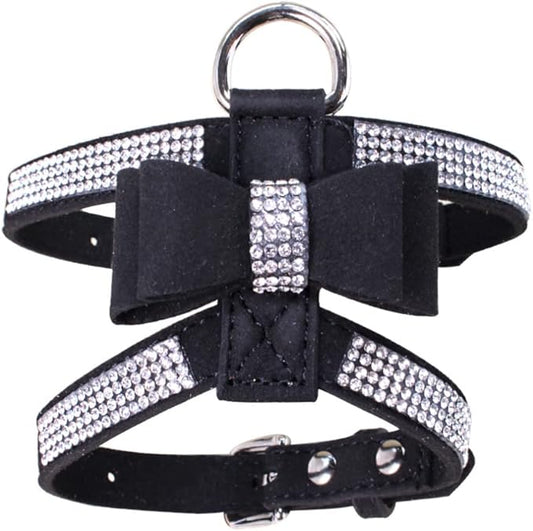 Weimostar Bow Tie Dog Harness Rhinestone Crystal Soft Bling Sparkly Diamond Jewel for XS Small Breed Girls Pet Cat Puppy Female Kitten Black XXS