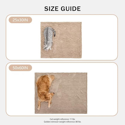 Qeils Jacquard Dog Blankets for Small Dogs, Cozy Calming Blanket for Indoor Cats, 280GSM Coral Fleece Plush Fluffy Throw Blanket, Taupe Boho, 25x30IN
