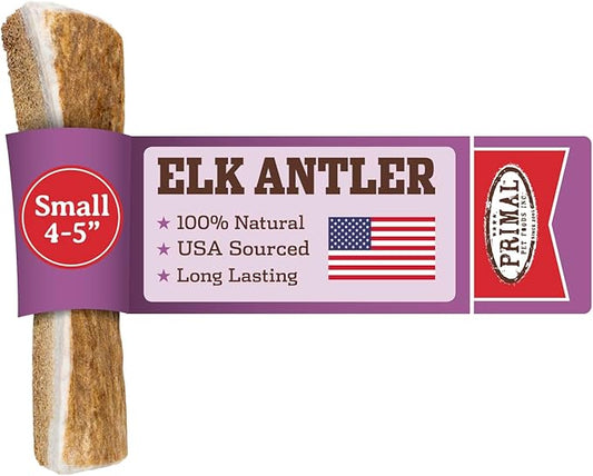 Primal Antlers for Dogs - Grade A Split Elk Antlers for Small Dogs up to 15 lb - Natural Dog Chews for Aggressive Chewers - Naturally Shed Antlers - Long Lasting Dog Bones - 1 ct