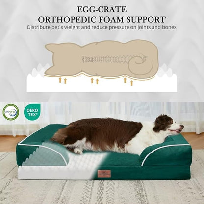 Orthopedic Dog Bed Waterproof, XXL Dog Beds for Oversized Dogs, Washable Dog Sofa Bed with Removable Cover & Non-Slip Bottom(XX-Large,Emerald)