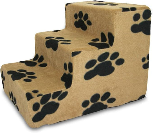 Best Pet Supplies Dog Stairs for Small Dogs & Cats, Foam Pet Steps Portable Ramp for Couch Sofa and High Bed Non-Slip Balanced Indoor Step Support, Paw Safe No Assembly - Paw Print on Beige, 3-Step