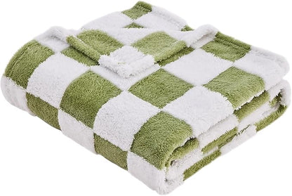 Qeils Jacquard Dog Blankets for Large Dogs, Cozy Calming Cat Blankets Washable, 280GSM Coral Fleece Plush Fluffy Throw Blanket, Sage Green Checkered, 30x40IN