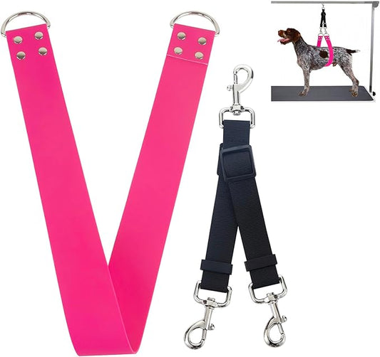 Dog Grooming Belly Band - Pet Grooming Belly Straps Pink Groomer Belly Support 2" Wide Waterproof Strong PVC Dogs Loop with Adjustable Connector Groom Restraint for Pets Bathing Salon (Pink-Long)